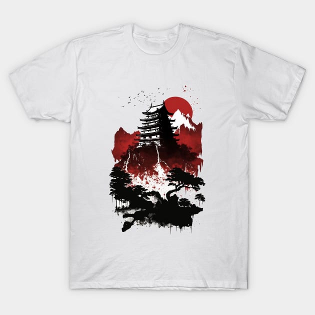 japan old castle - red & black print T-Shirt by MK3